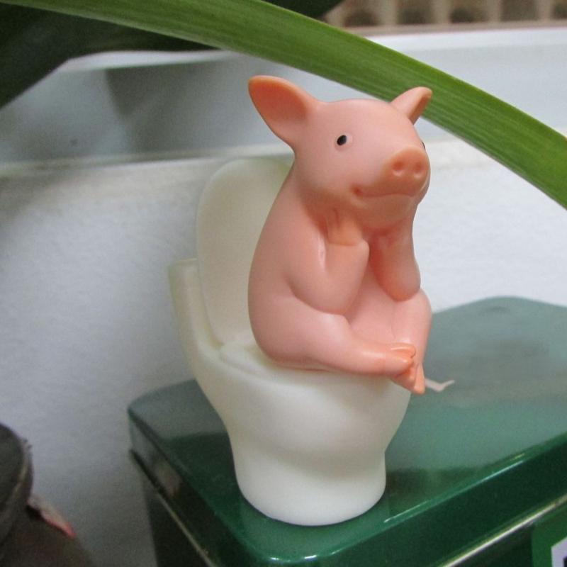 1Pcs Versatile Indoor Animal Desktop Ornament Adorable Pink Pig/Frog On Toilet Figurine Whimsical Home Office And Car Decor Gift