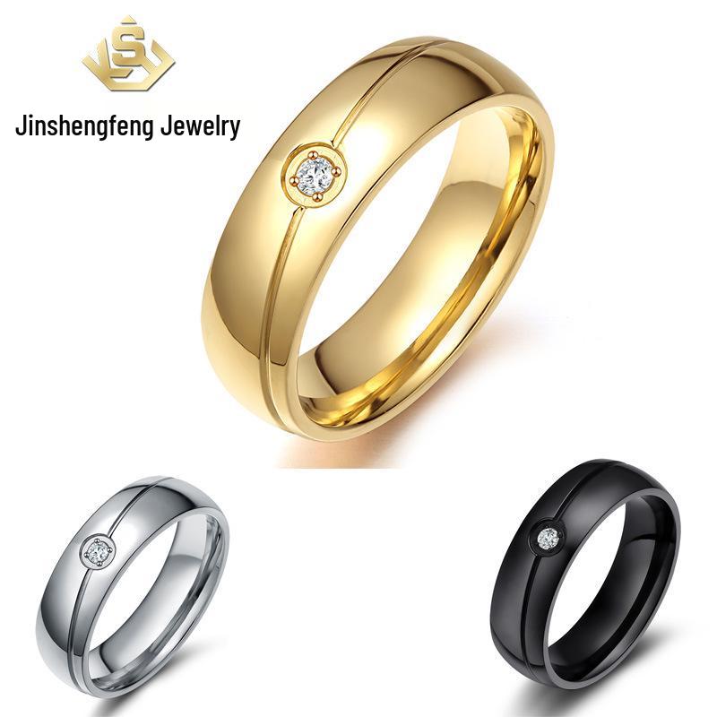 Unisex Titanium Steel Ring with Simple Diamond Design - R-059