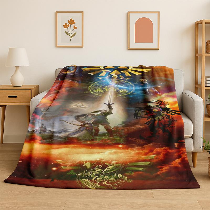 Classic Game Z-Zelda Cartoon Link Flannel Blanket Soft Warm Throw Blanket for Bedroom Living Room Bed Travel Camping Picnic