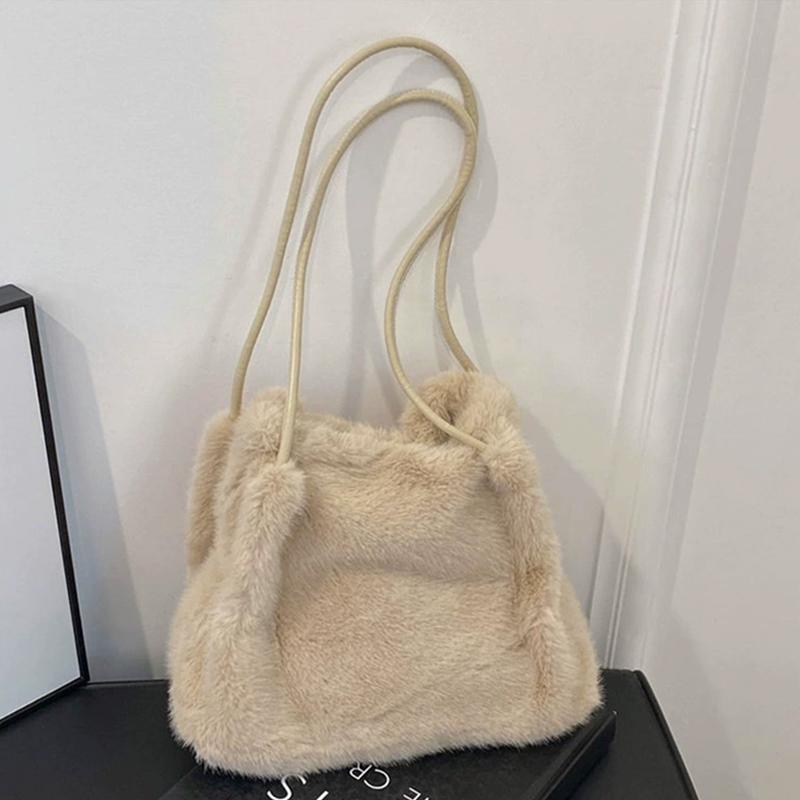 Women Fluffy Shoulder Bag Top-handle Bag Fashi Female Autumn Winter Handbag Soft Plush Versatile Shopping Tote