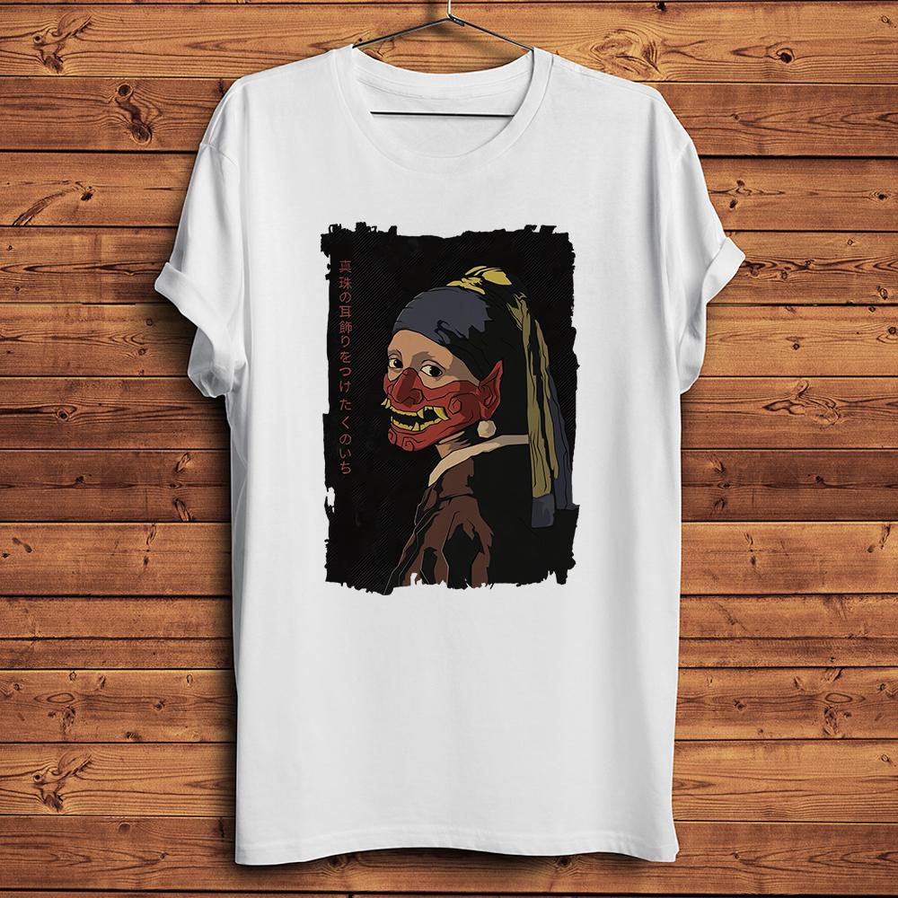 

Hannya Mask Girl with A Pearl Earring Funny Artistic T Shirt Unisex Casual Short TShirt Unisex Amusing Streetwear Tee Breathable 4XL
