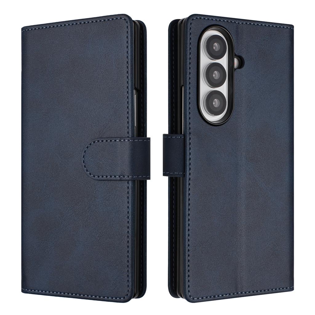 For Samsung Galaxy Z Fold7 5G Wallet Case RFID Blocking Calf Texture Leather Stand Phone Cover with Strap