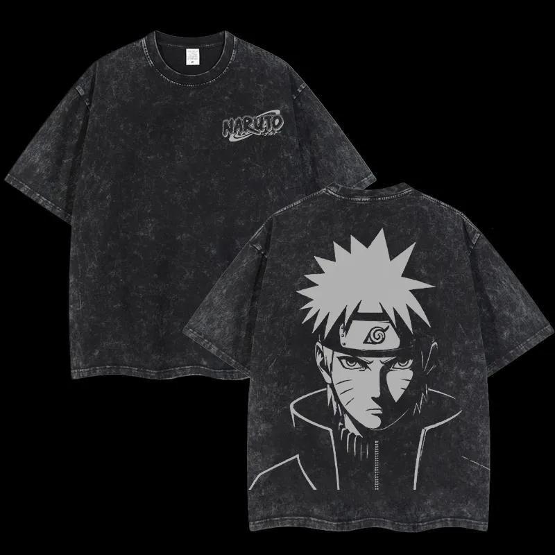 Naruto Uzumaki Portrait Tshirt Manga Tee Vintage Washed Retro Anime Harajuku Streetwear Mens Graphic Clothes Top 2XL