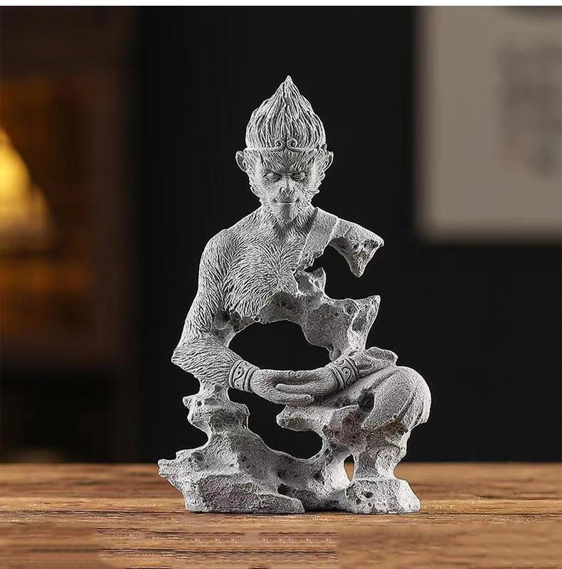 Sandstone Evil And Buddha Abstract Figure Statue Monkey King SculptureHome Living Room, Office Garden, Fish Tank Art Deco Statue