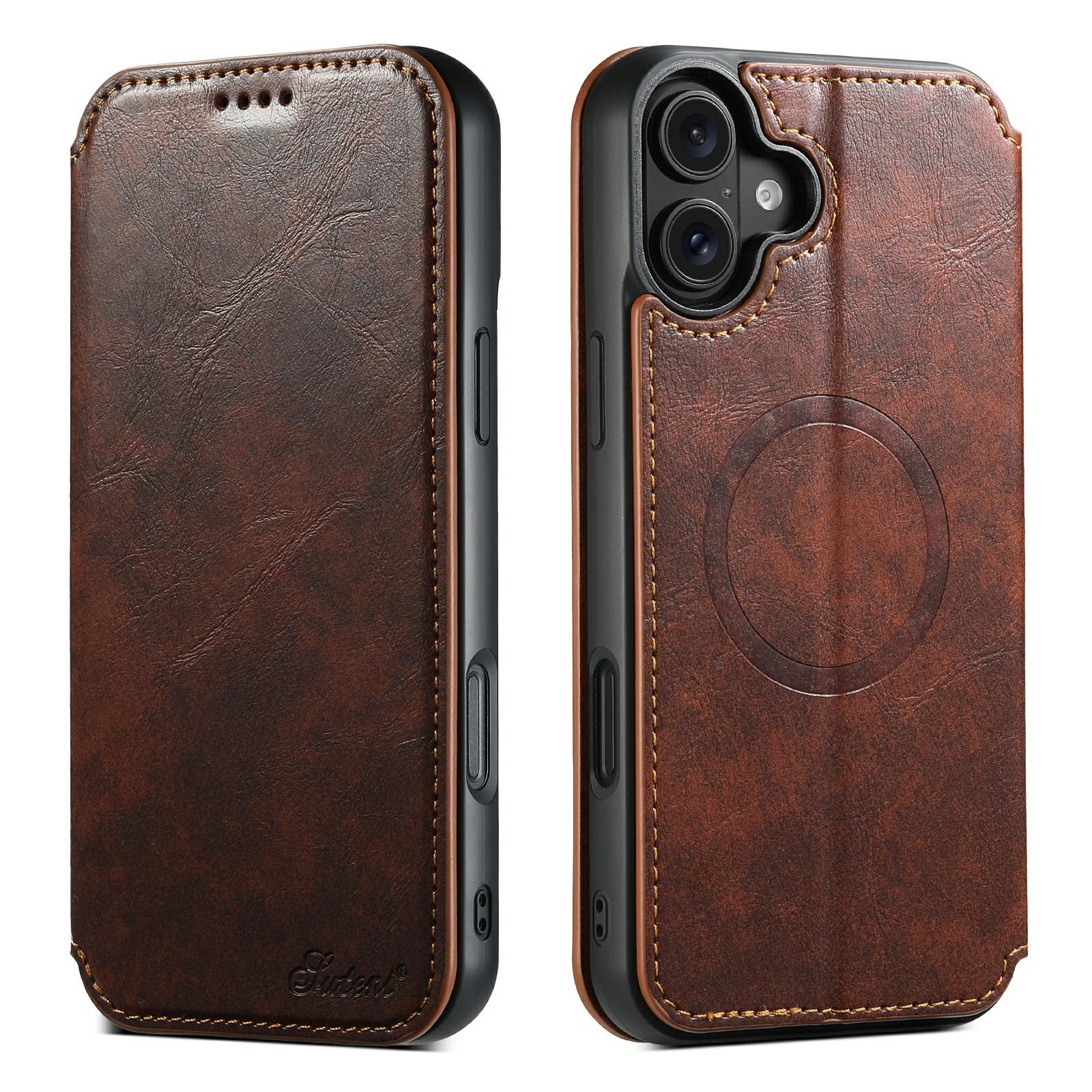 

SUTENI J05 For iPhone 17 Case Compatible with MagSafe Textured PU Leather Flip Phone Cover Khaki