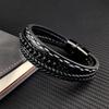 MingAo Punk Stainless Steel Beaded Custom Name Men Charm Bracelet Multi-layer Bangle Leather braid Magnet Clasp bracelet Jewelry