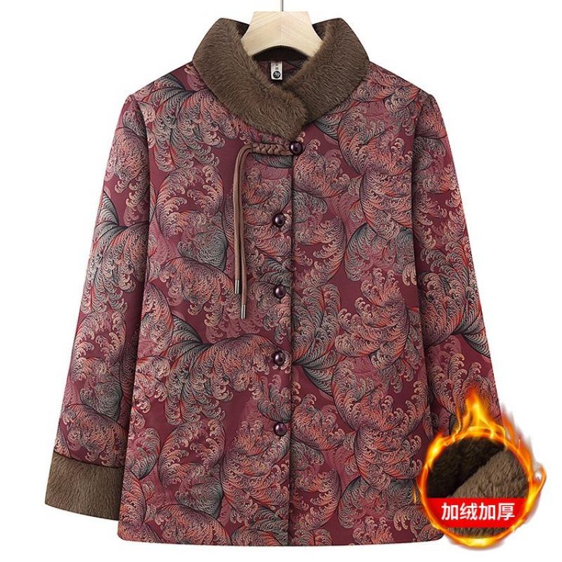 Pack the New Winter Large Size Velvet Thickened Cotton-padded Jacket, Old Lady, Elderly Warm Cotton-padded Jacket