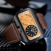 Square Men's Watch, Dual Time, Leather Strap: Waterproof, Calendar, Large Dial, Square Shape