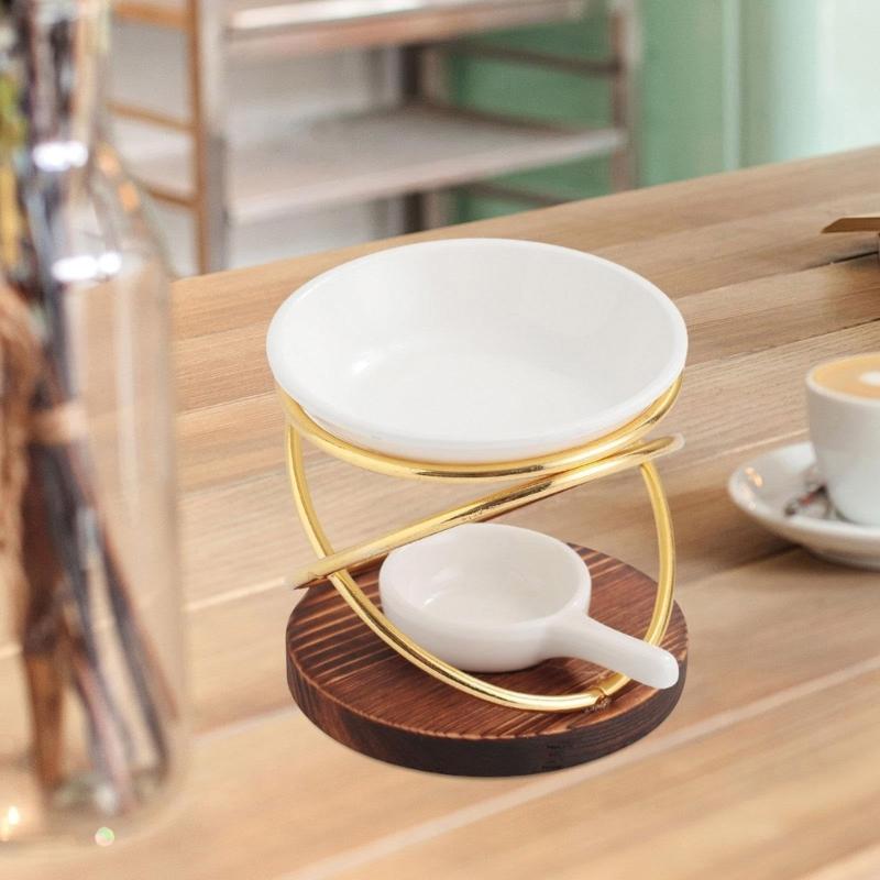 Wax Melt Warmer With Wood Base Candle Holder Large Capacity Essential Oil Burners For Aromatherapies And Relaxation