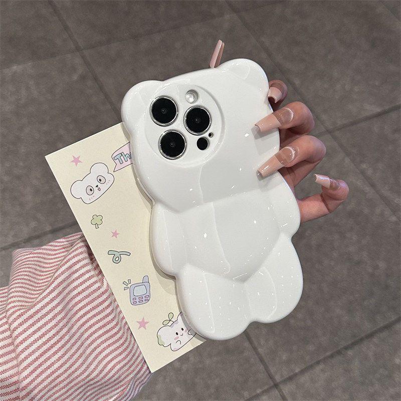 

Милый 3D жидкий силиконовый чехол для телефона с медведем для iPhone15 14 13 Pro Max 11 12 XR XS X 14Max противоударный чехол For iphone 17 белый