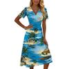 Women’s Short Sleeve V Neck Midi Dress with Tree Print Casual Loose Fit Summer Vacation Beachwear