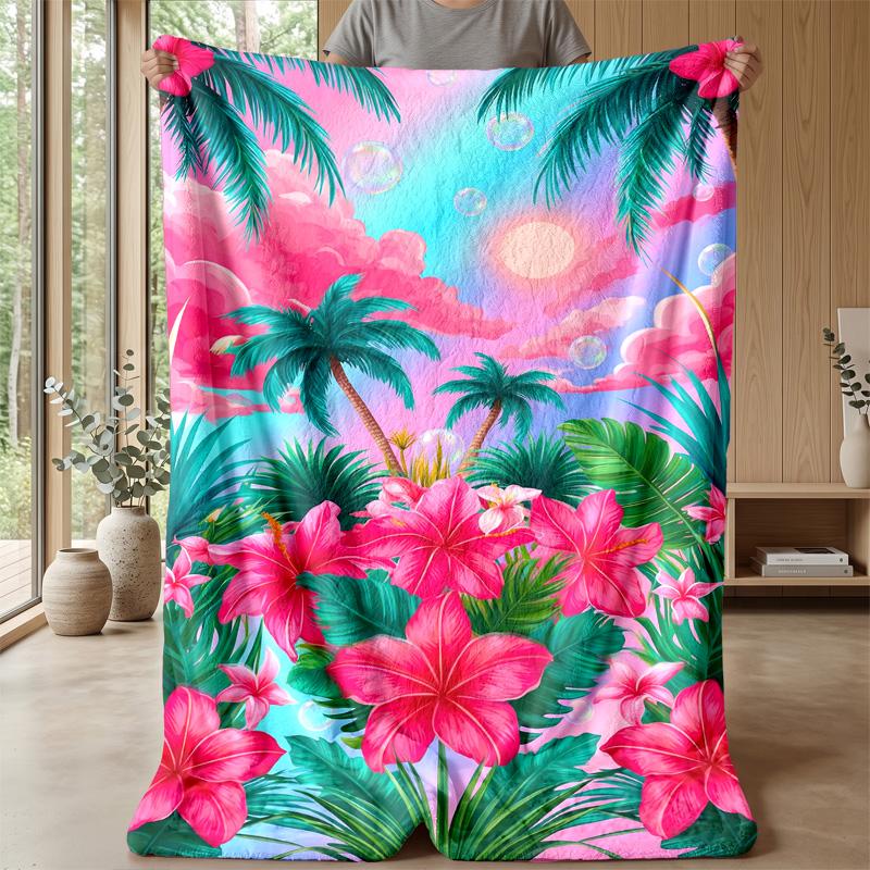 Tropical Flower Paradise Theme blanket Lightweight Warm Flannel Blanket Decorative Throw Blanket for Home Decoration