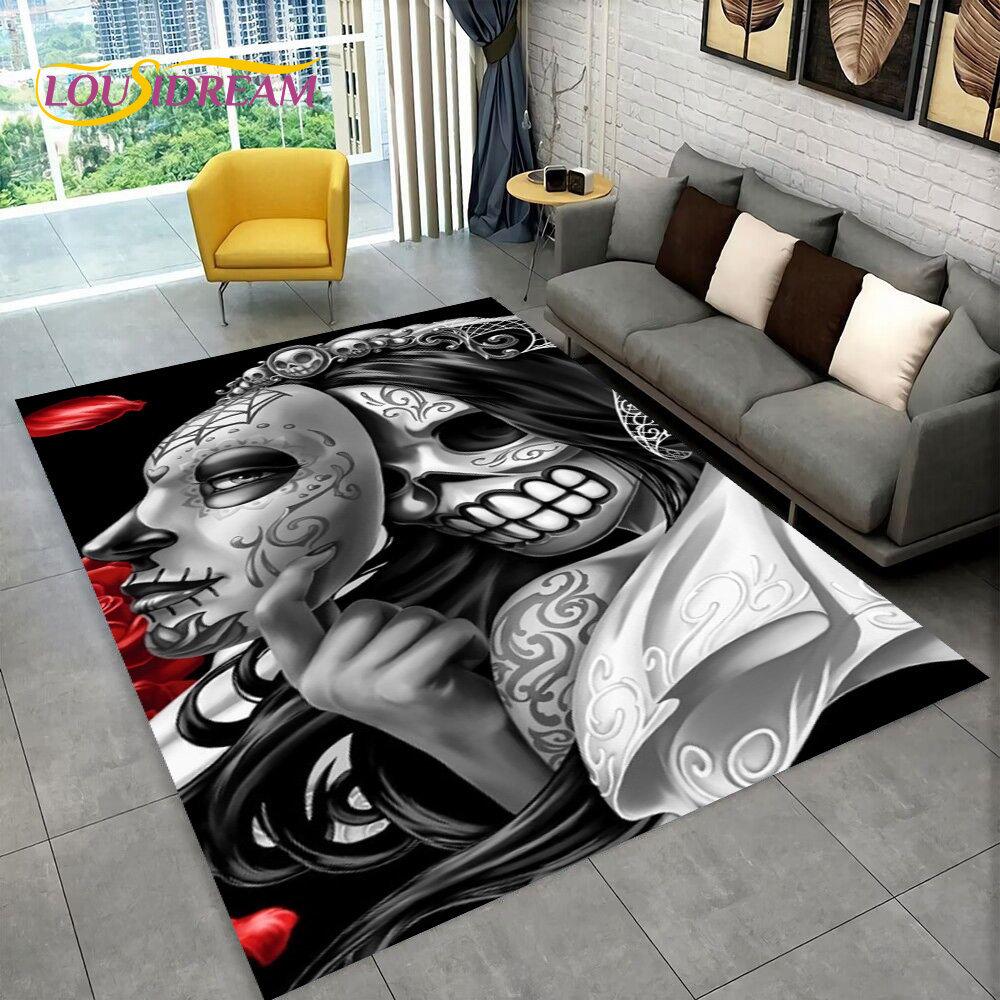 Teppich mit 3D-Motiv, Gothic-Horror, weiblicher Totenkopf, totes Mädchen, Teppich für Zuhause, Wohnzimmer, Schlafzimmer, Sofa, Fußmatte, Dekor, rutschfeste Bodenmatte
