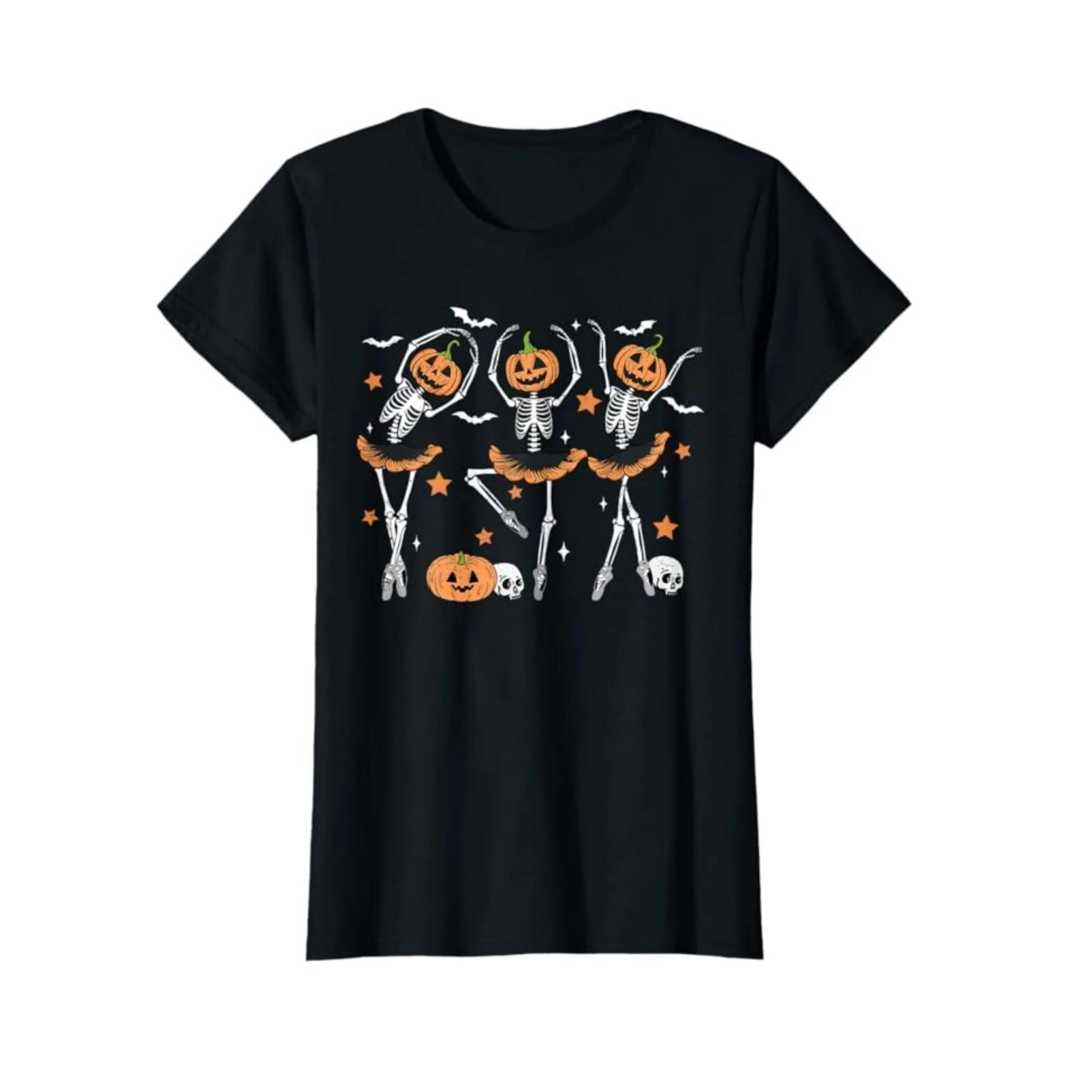 

Ballet Pumpkin Skeleton Scary Halloween Men Women Boys Girl T-Shirt 100% Cotton New T-Shirt Short Sleeve Fall Tee Top 01232 XXXXXL чорний