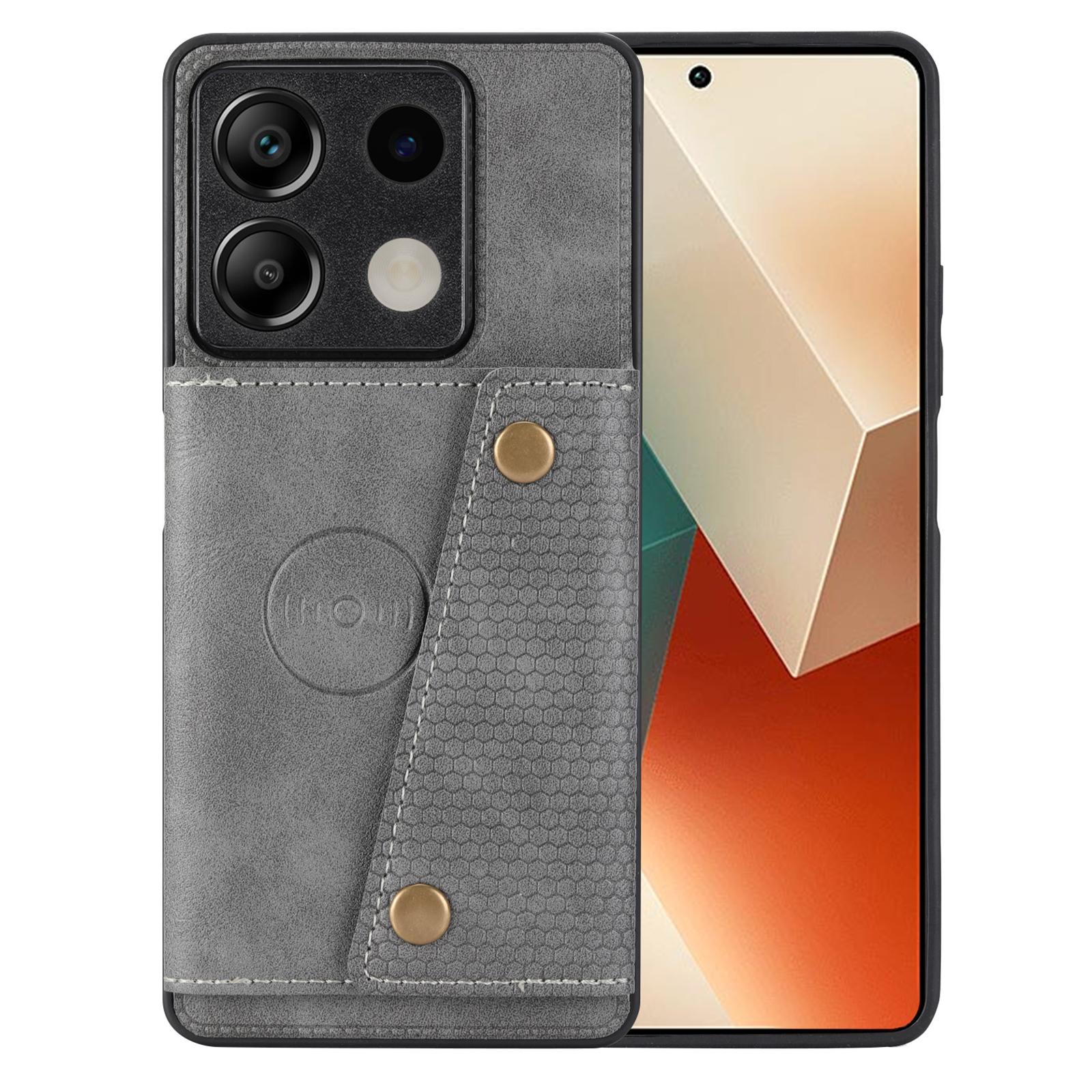 

For Xiaomi Redmi Note 13 5G Case PU Leather+TPU Anti-Fall Phone Cover with Card Holder Grey