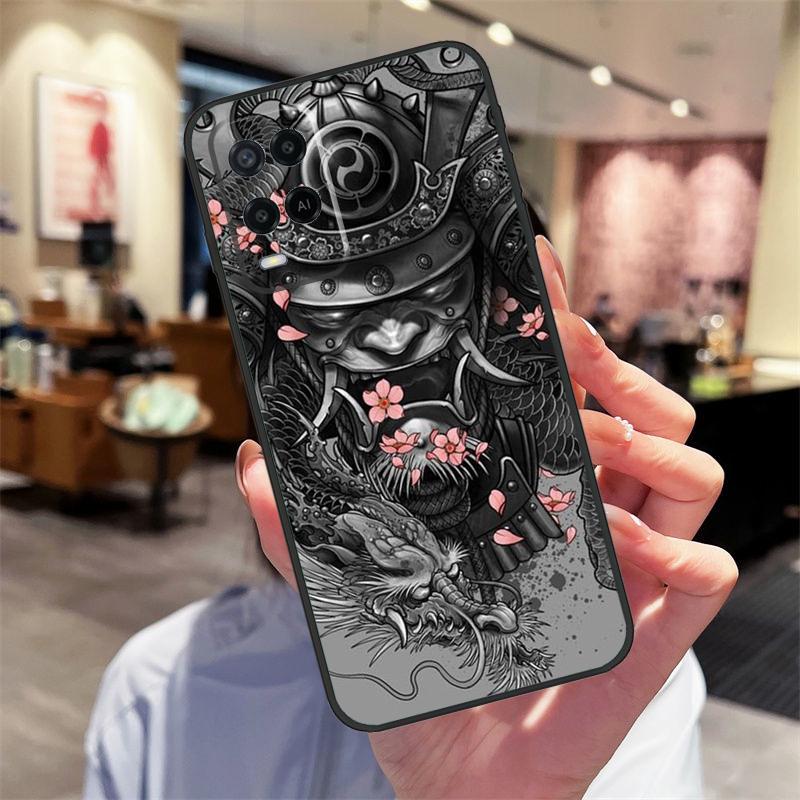 Samurai Mask Warrior Helmet Case For Oppo A17 A77 A80 A40 A60 A98 A78 A18 A38 A58 A16 A76 A96 A74 A94 A54 A57S A15 Cover