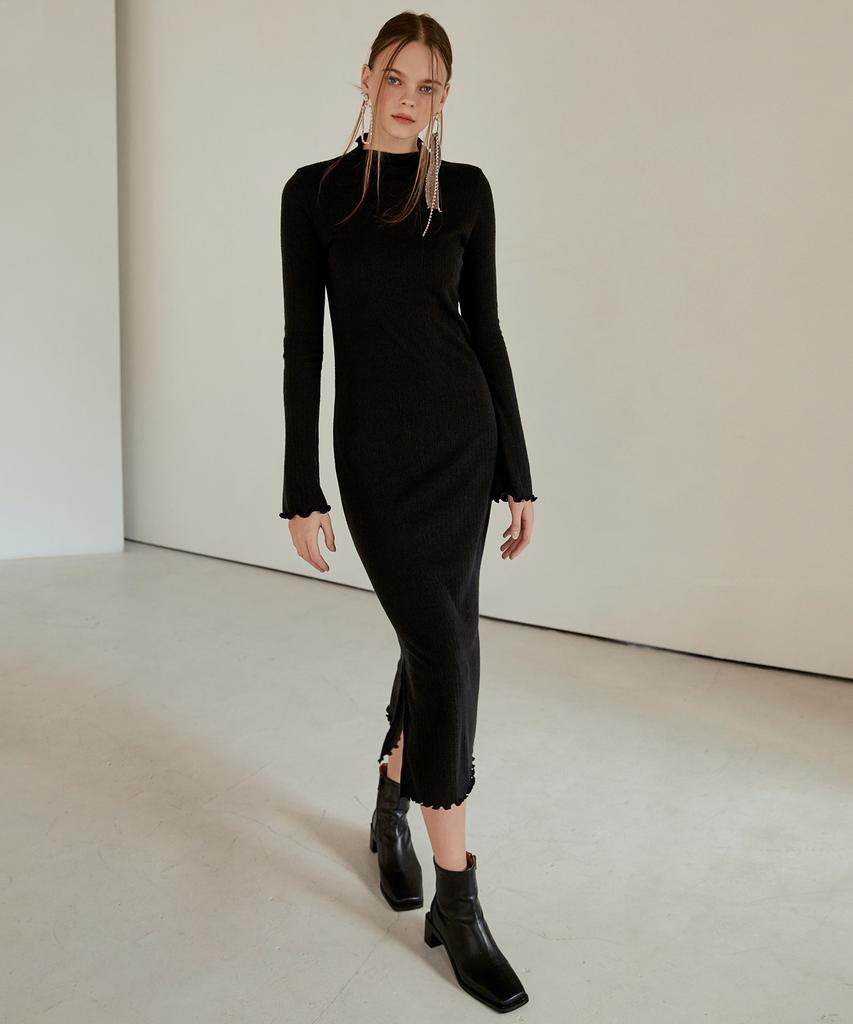 ETMON Layered Slim Long Dress Black