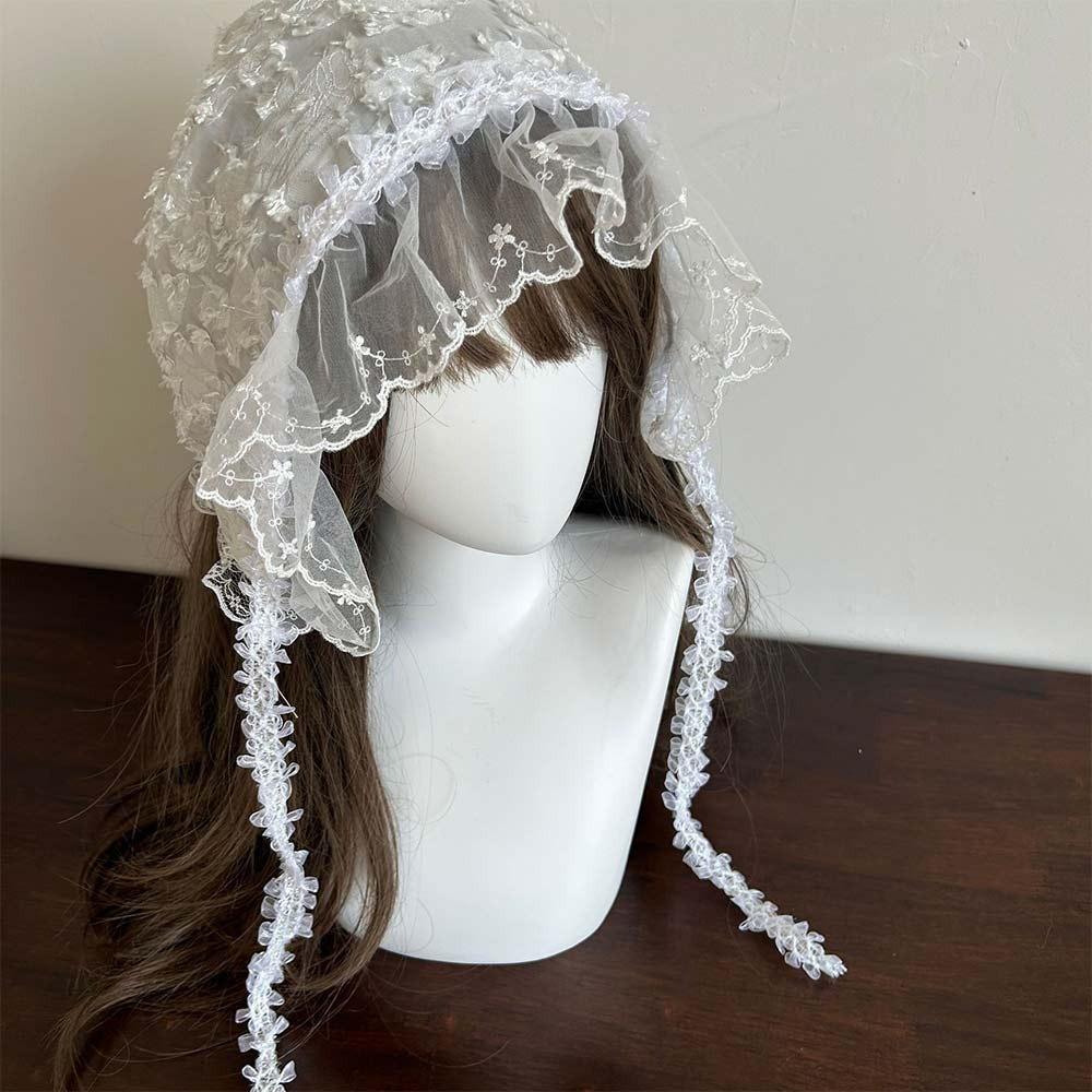 White Lolita Headscarf 3D Butterfly Lace Hair Band  Travel Beach Picnic Photoshoot