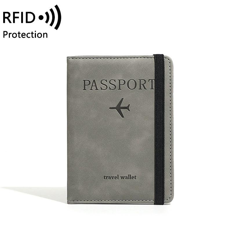 RFID Blocking Passport Holder PU Leather Travel Wallet with SIM Card Slot Document Pockets Anti-Theft ID Protector серый