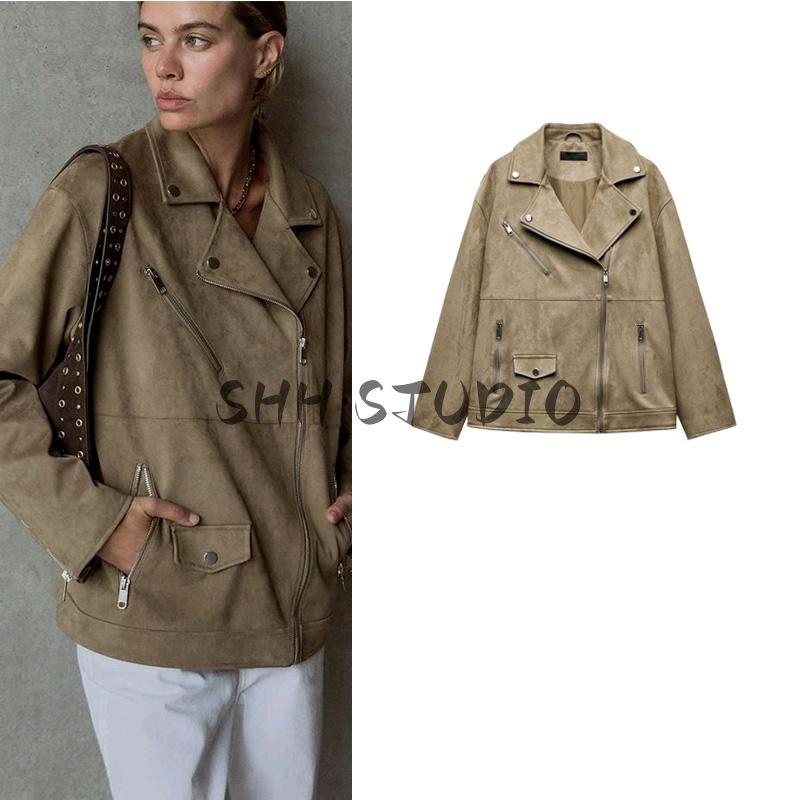 Spring New Women's Clothing French Vintage Style Suede Texture Effect Motorcycle Jacket Outwear 3046067