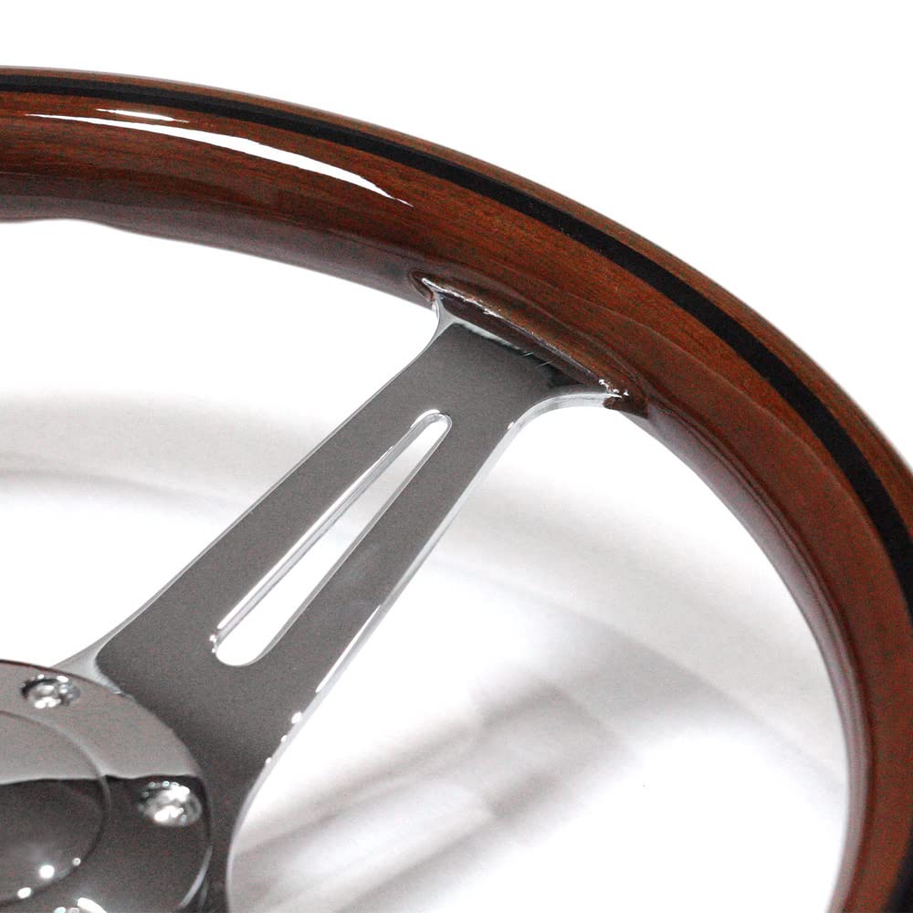 Classic Wood Steering Wheel with Chrome Spokes N35W