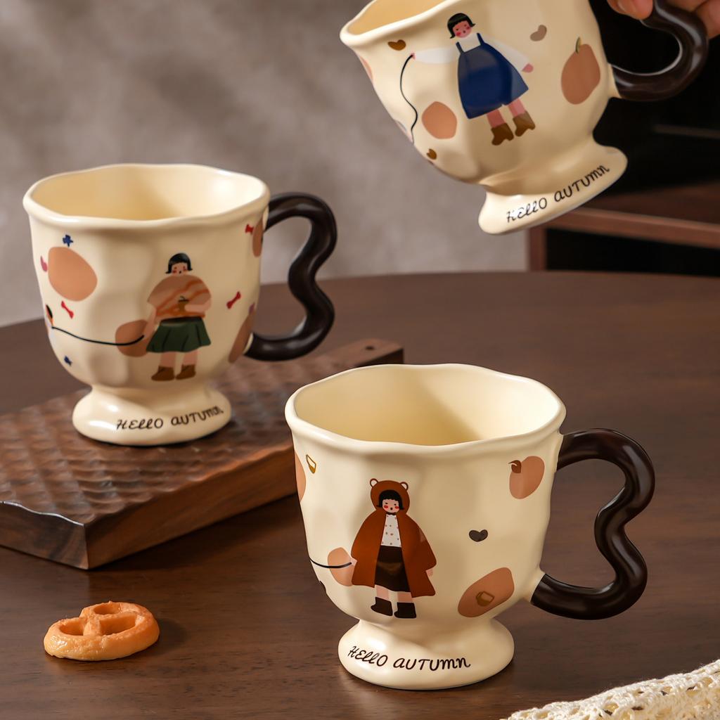 Creative Cartoon Retro Family Goblet Mug Ceramic Cup High Looking Afternoon Tea Cup Souvenir Coffee