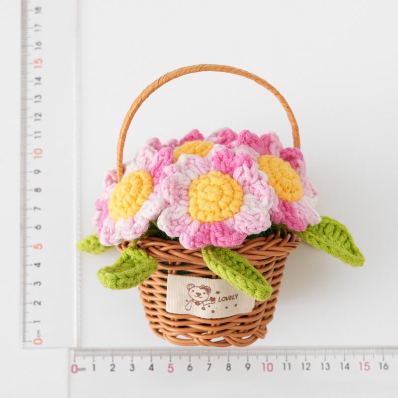 Lovely Hand-knitted Sunflower Basket Romantic Crochet Wedding Flowers Home Office Table Decor