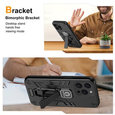 For iPhone 15 Pro Max Kickstand PC+TPU Cover Car Mount Phone Case