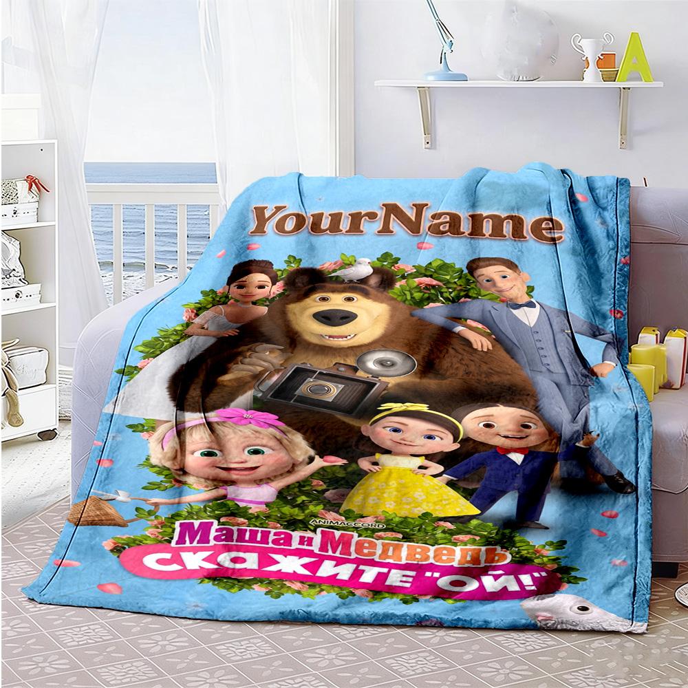 Masha Bear Personalized Name Blanket Throw Personalized Blanket Ultra-Soft Great for Sofa Chair Bed Couch All-Season Use Gift for Travel Home Birthday