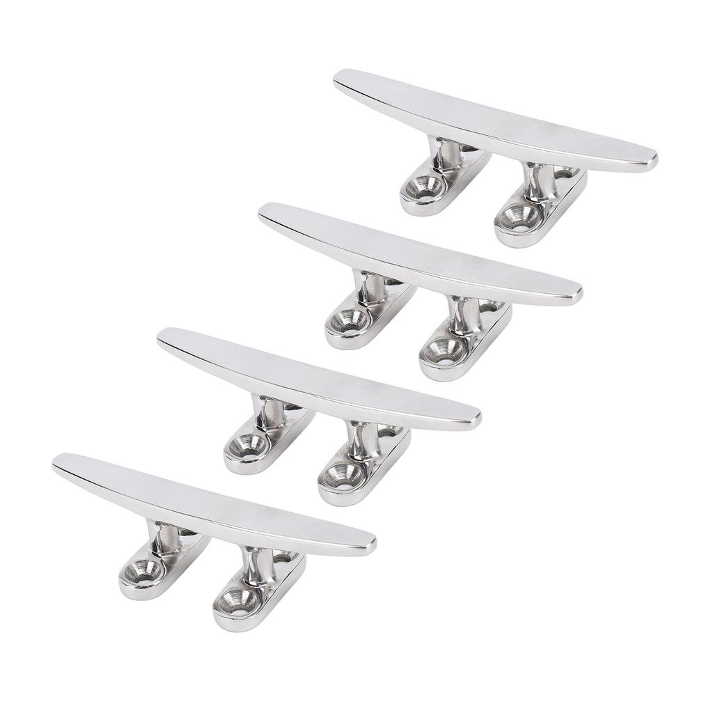 4pcs 4in Boat Tie Down Cleat 316 Stainless Steel Polished Dock Cleat Deck Rope for Speedboat Yacht