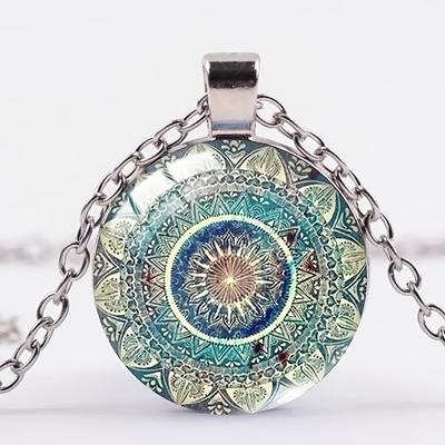 Decorations Creative Glass Pendant Pendant Necklace Mandala Flower Time Jewelry Set 4pcs Set Vintage Necklace  Bracelet  Earrings  Jewelry