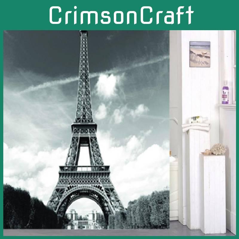 Eiffel Tower Polyester Shower Curtain With City Nightscape Bridge Design For Bathroom Decor