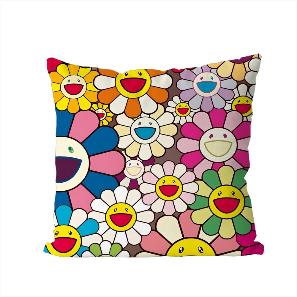 TTakashis MMurakamiS Pillow Case For Car Sofa Decorative Home Doublesided Print Plush Square Throw Pillow Cushion Cover