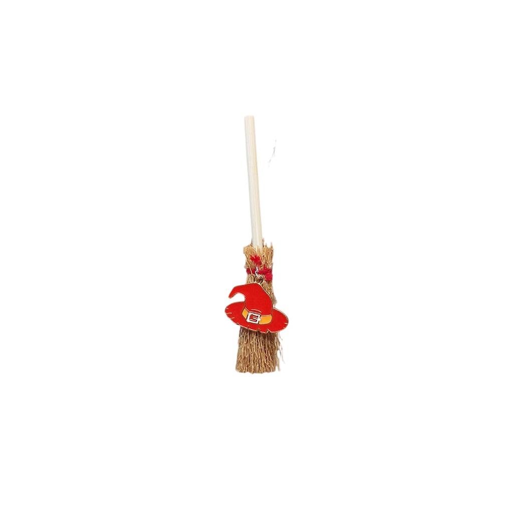 Cute Witch Broomstick , Miniature  Props, Small Dollhouse Witch Broomstick With Pendant, Halloween Witchcraft Decoration