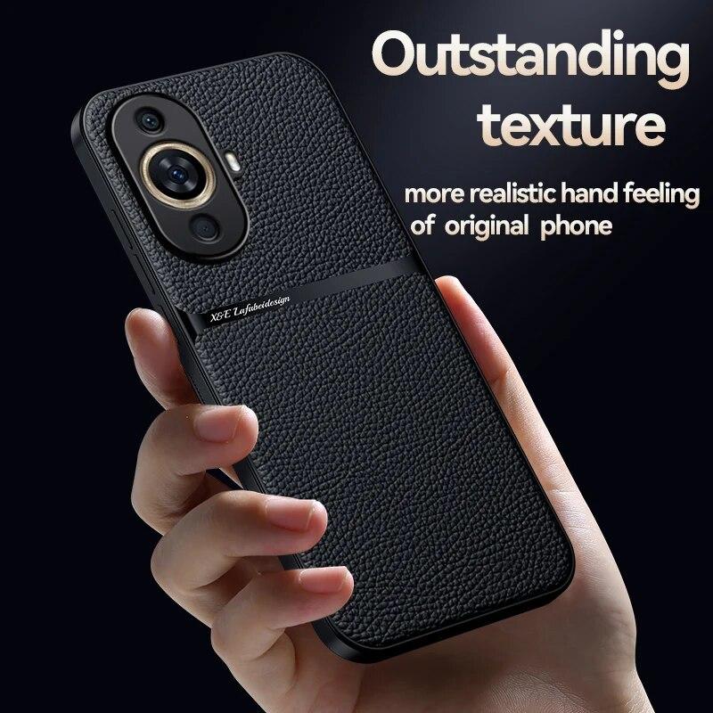 Pouzdro pro Huawei NOVA 11 Luxusní magnetický držák do auta Kožené pouzdro na telefon pro Huawei Nova 11 Pro 11Pro Nova11Pro Silikonový zadní kryt