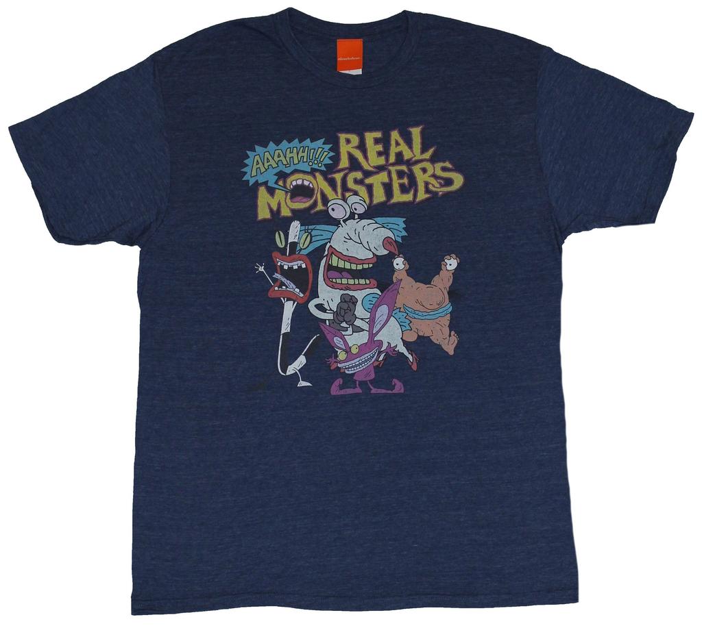 AAAHHH! Real Monsters Adult New T-Shirt - Giant Character Group Under Logo