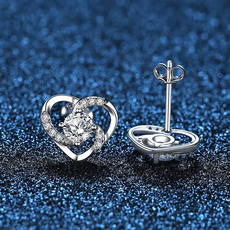 Eternal Heart Zircon Stud Earrings – Elegant Hollow Design, European & American Fashion