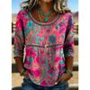 Top casual boho da donna con scollo a barca, cuciture traforate, stampa cachemire, manica 3/4, vestibilità ampia