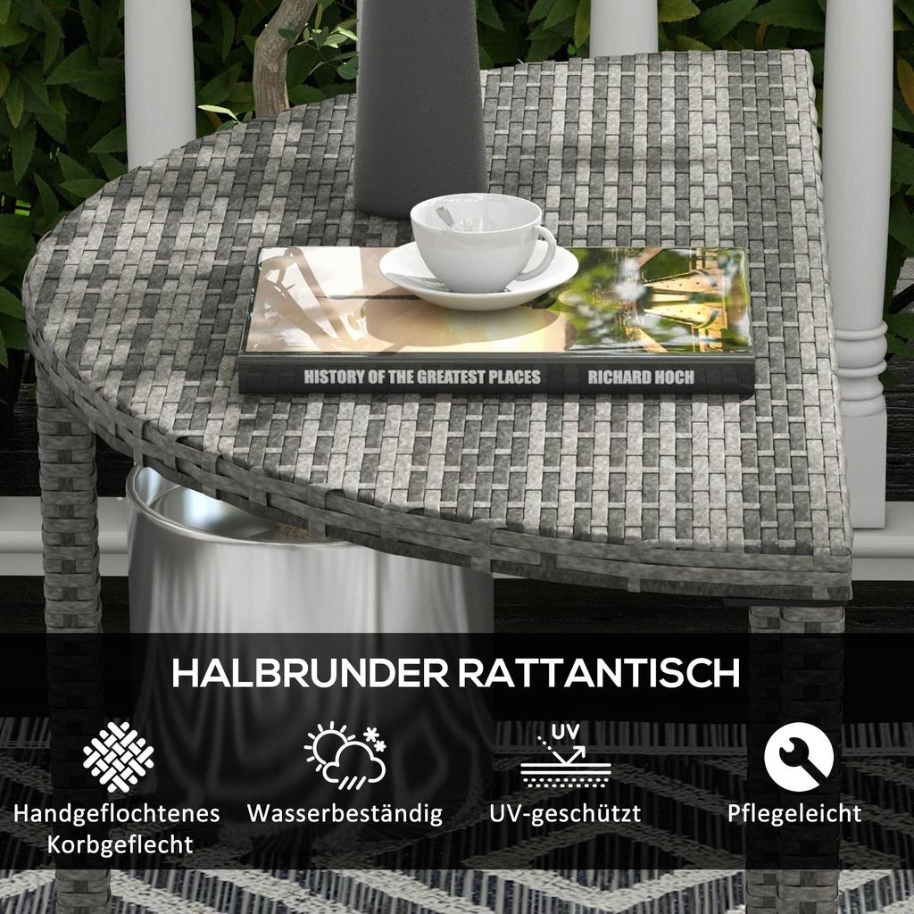 Balcony Table, Half-Round, Poly Rattan+Metal, 100x50x74 Cm, Grey