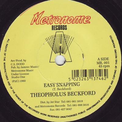 7inch Record THEOPHOLUS BECKFORD / THE GAYLADS - Easy Snapping / Slipping & Sliding MR001 Metronome Jamaica Reggae, Ska & Dub Used