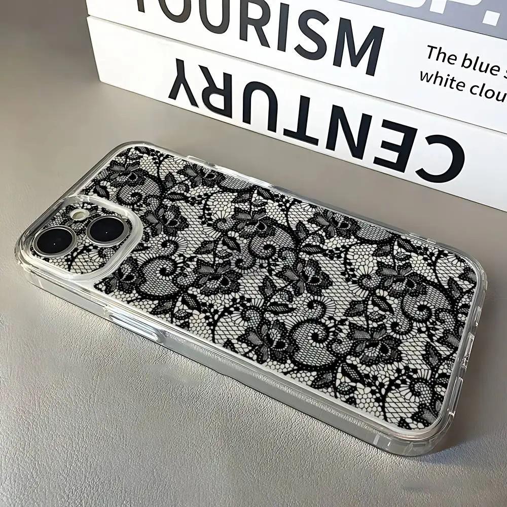 Luxury black lace Phone Case For Xiaomi Redmi Note 15 15C 14 13 12 12S 12C 11 10 10C 13C 10s A2 A3 Pro Plus 4G 5G soft TPU Cover