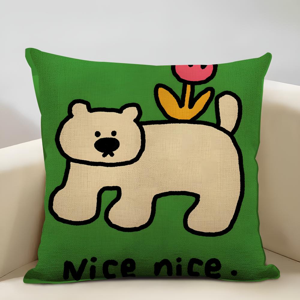 Happy Little Animals Illustrations Cushion Cover Household Decoration Linen Sofa Cushion Cover: Skin-Friendly & Breathable With