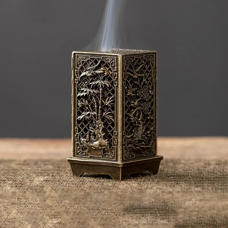 Square Vertical Incense Burner Small Xiangyun Alloy Incense Holder Indoor Aromatherapy Home Ornament Chinese Plum Inense Burners
