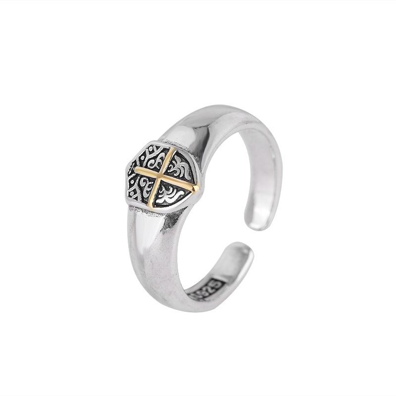 

Buyee 925 Sterling Silver Couples Ring Finger Golden Cross Open Ring for Women Men Fashion Fine Jewelry Circle Gift resizable