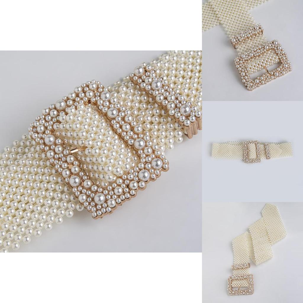Pearl Artificial Waist Chain With Square Needle Buckle Design For Wear Daily