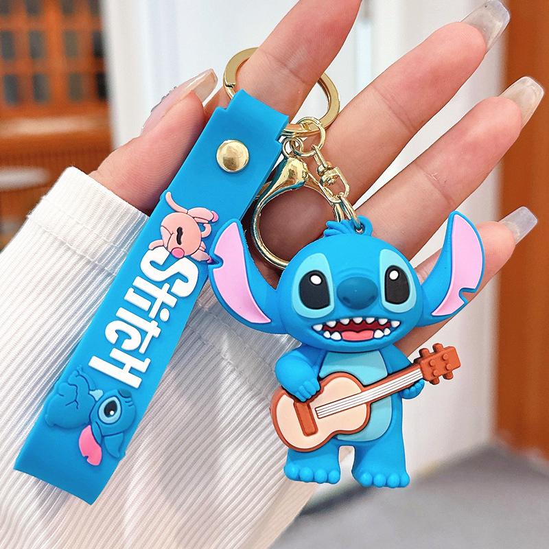 Car Cute flower Stitch bag pendant keychain Star and Stitch PVC soft plastic doll pendant couple small key chain Gift