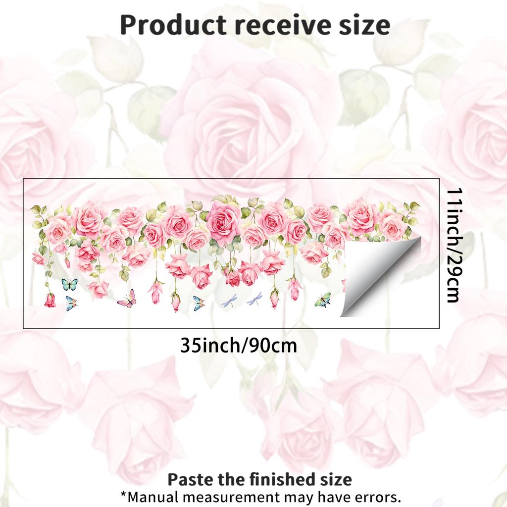 Watercolor Powder Rose Waistline Glass Sticker for Kitchen and Bathroom Wall Decoration and Beautification