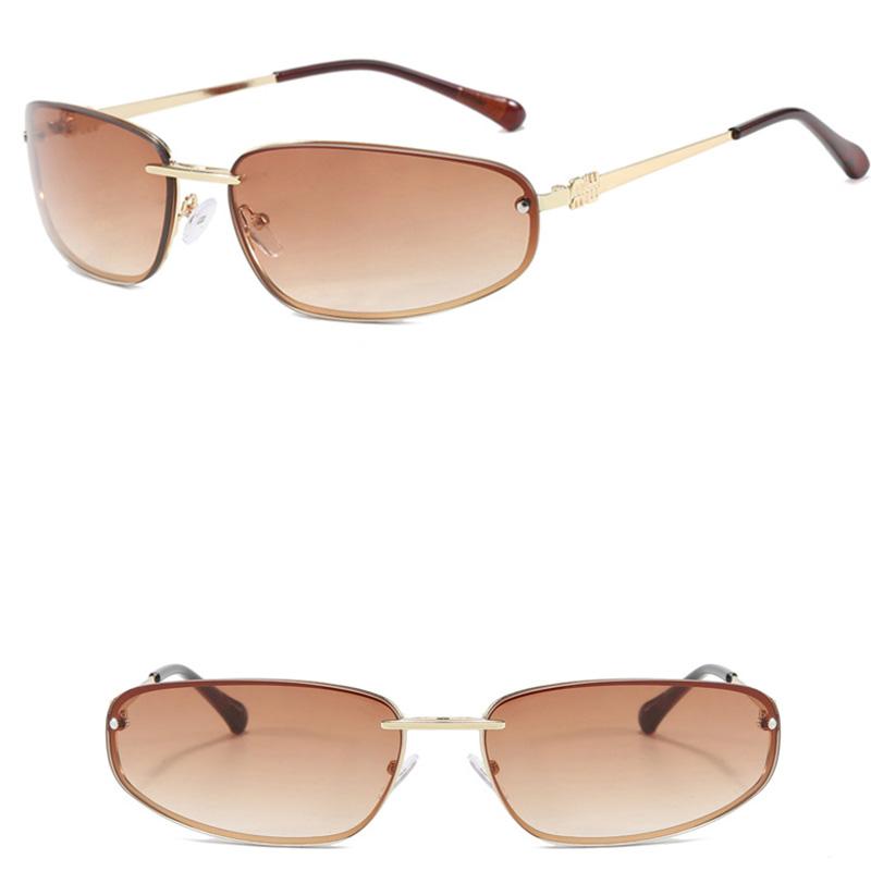 Fashion Women's Sunglasses Y2K Style High-end Metal Frameless Oval Outdoor UV Resistant Shades