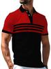 Men's Outdoor Polo Shirt, Available in Multiple Sizes, Featuring a Red and Black Color-block Design with Multiple Horizontal Stripes Across the Chest.