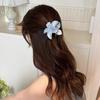 Blue & White Gradient Plumeria 3D Marble Hair Claw Clip - Elegant Floral Hair Accessory